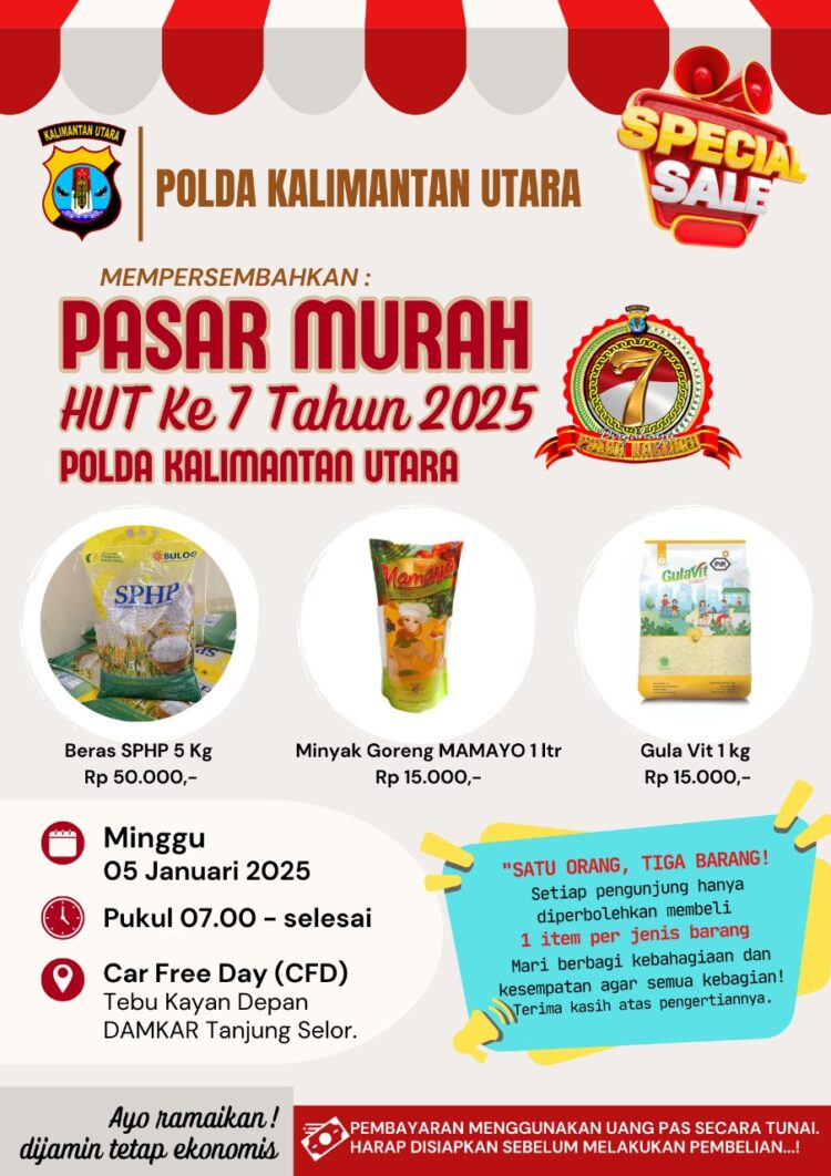 Polda Kalimantan Utara Gelar Pasar Murah Meriahkan HUT Ke-7: Harga Hemat, Semangat Berbagi!