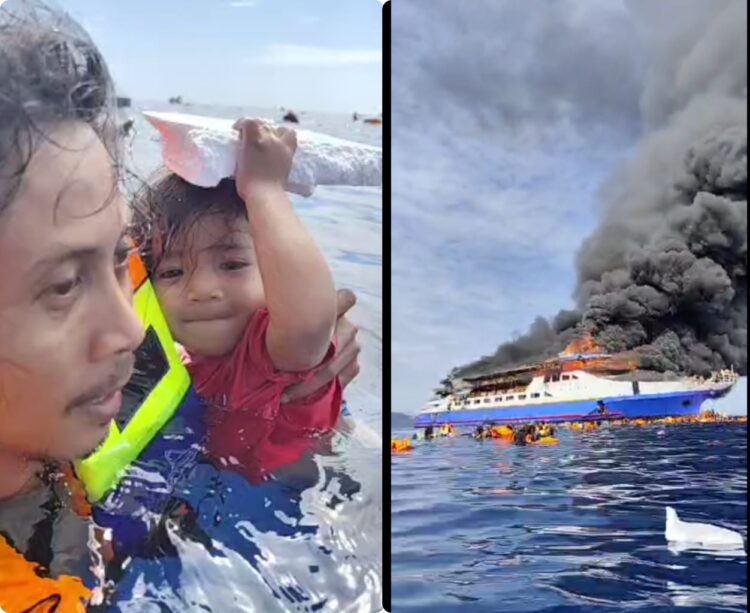 Mamay Trending Topik, Selamatkan Balita Korban Korban KM Barcelona V yang Terbakar