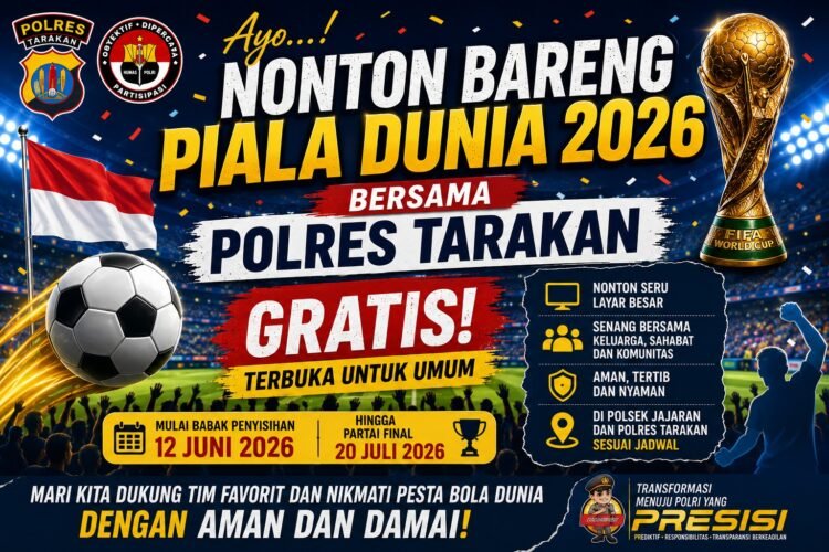 Polres Tarakan Ajak Warga Nobar Piala Dunia 2026, Gratis di Polsek hingga Polres